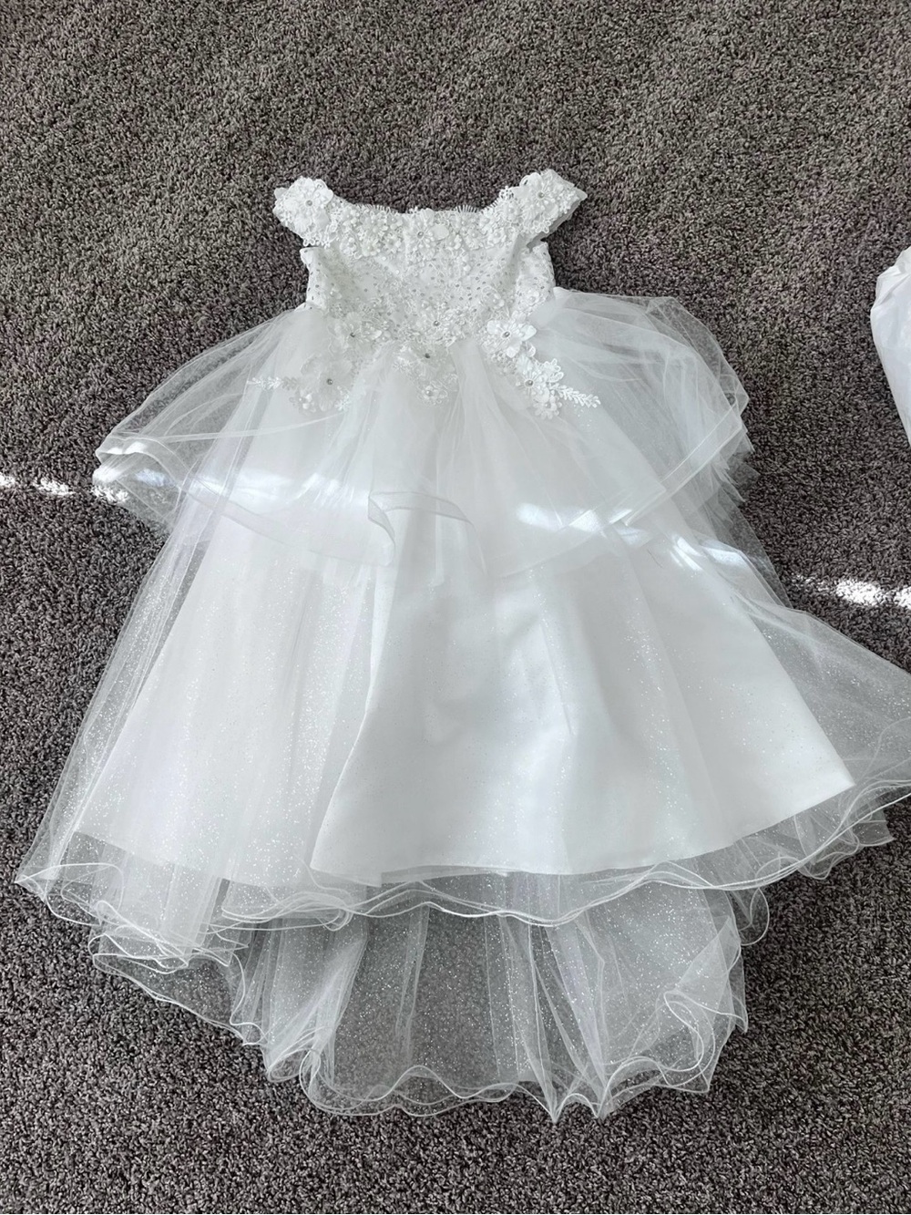 White Floral Appliqué Tulle Kids Dress